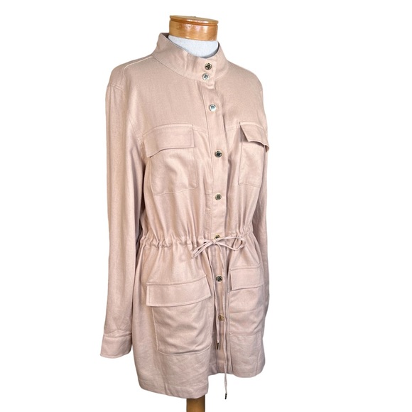 Anne Klein Jackets & Blazers - Anne Klein “Sand” Linen Blend Stylish Utility Style Jacket With Gold Trim L NWT